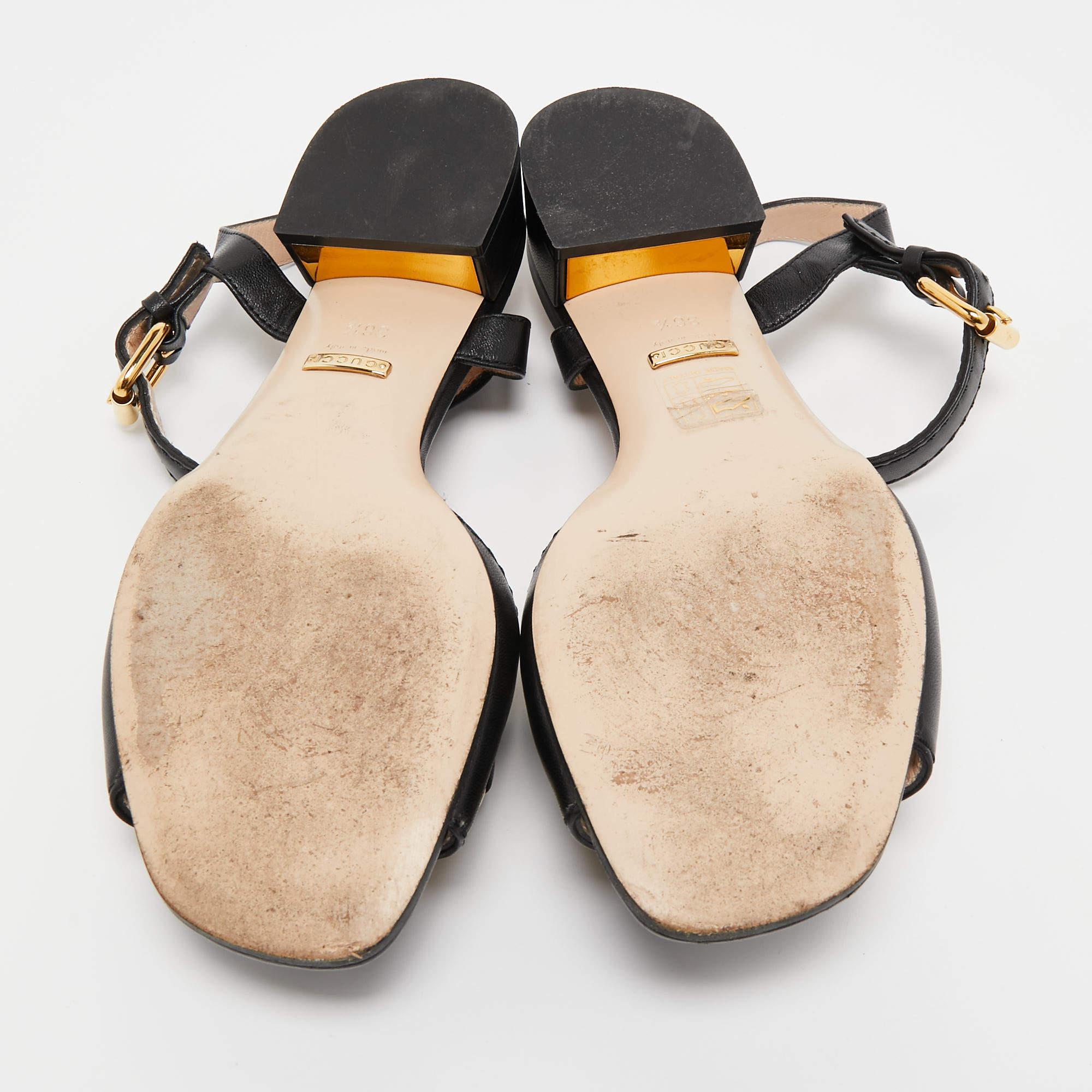 Women's Gucci Black Leather Horsebit Sandals Size 36.5