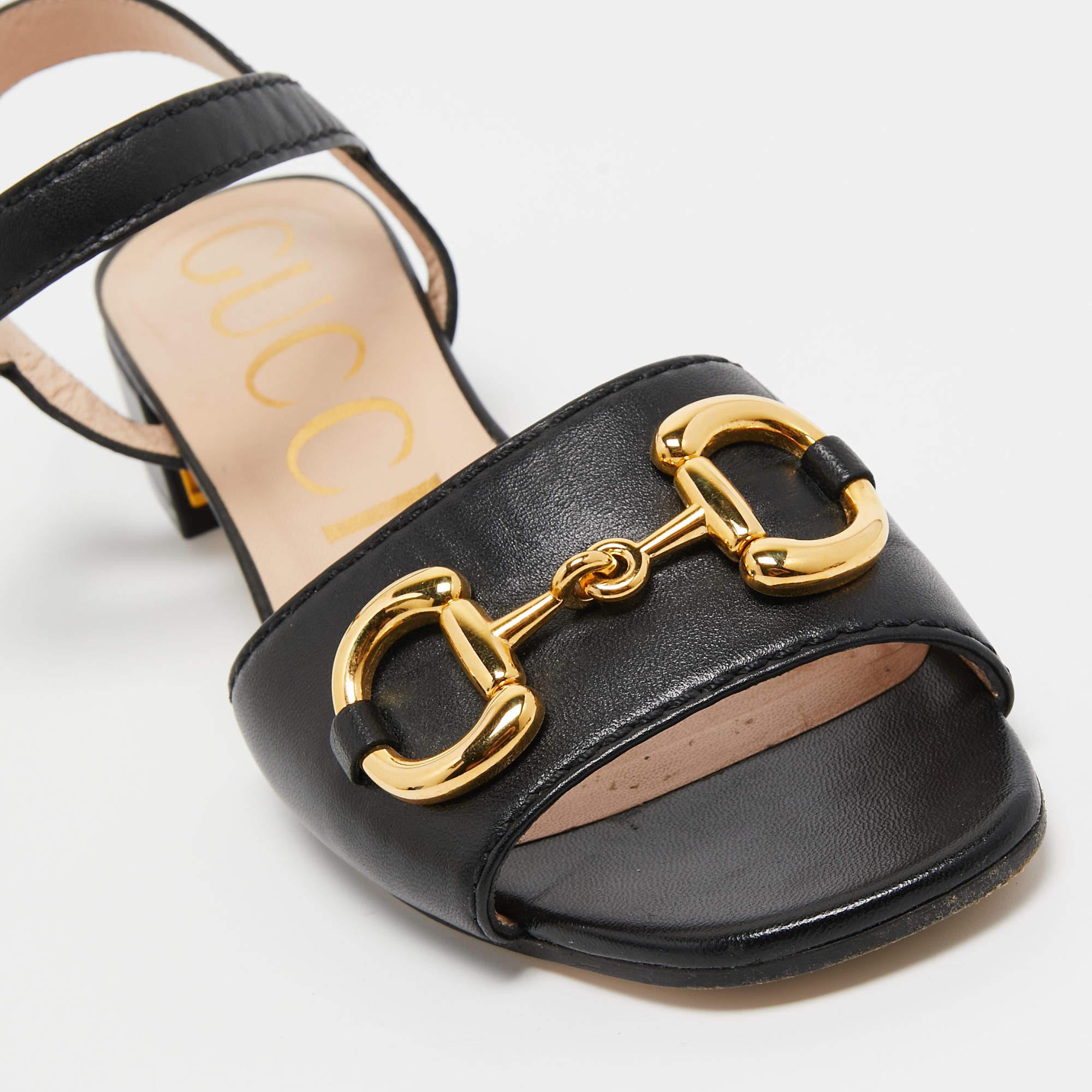 Gucci Black Leather Horsebit Sandals Size 36.5 2