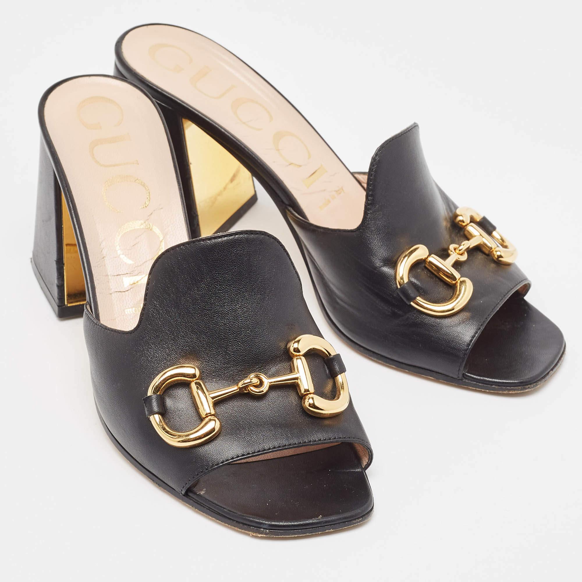 Women's Gucci Black Leather Horsebit Sandals Size 39.5
