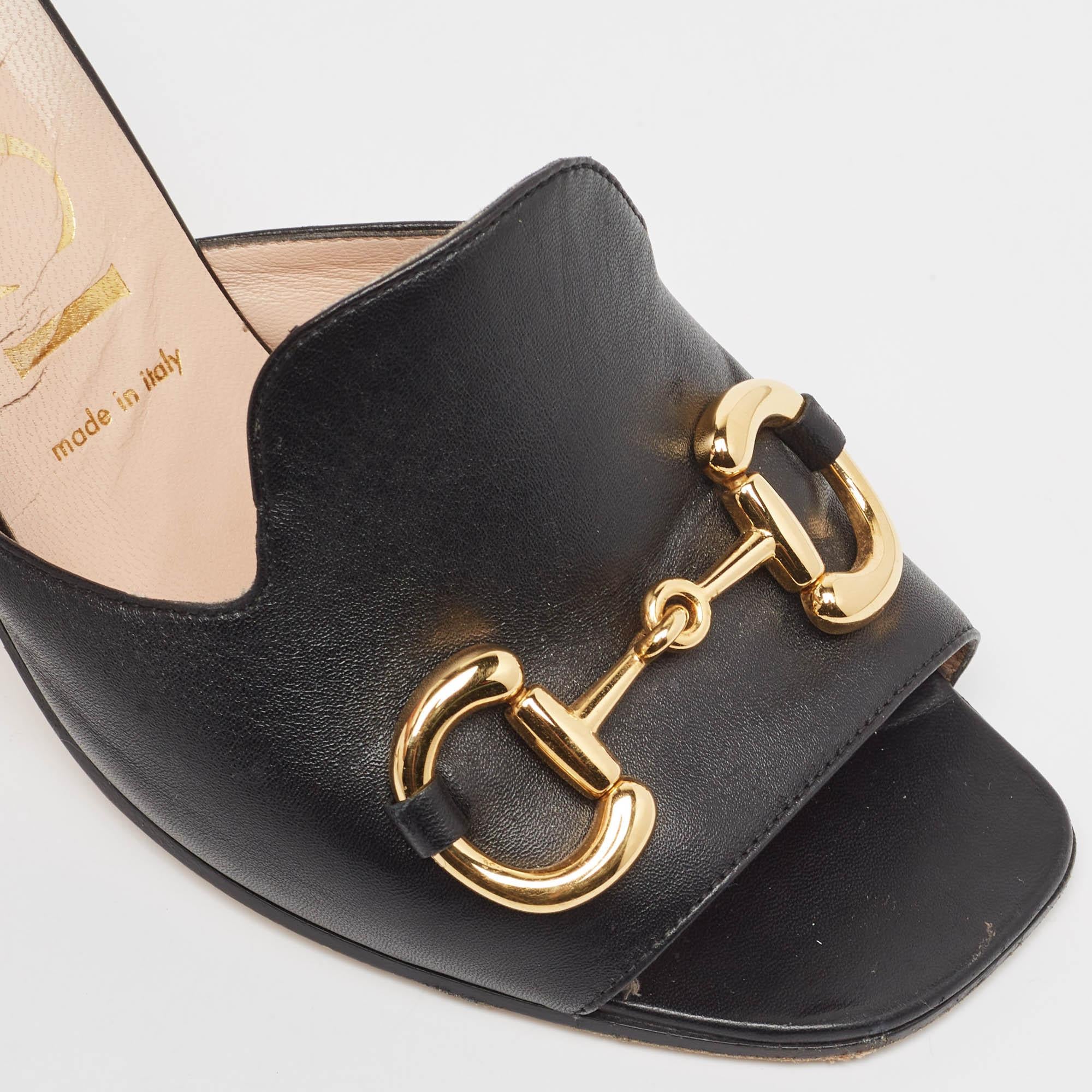 Gucci Black Leather Horsebit Sandals Size 39.5 3