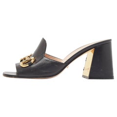 Gucci Black Leather Horsebit Sandals Size 39.5