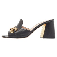 Gucci Black Leather Horsebit Sandals Size 39.5