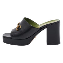 Gucci Black Leather Horsebit Slide Sandals Size 38