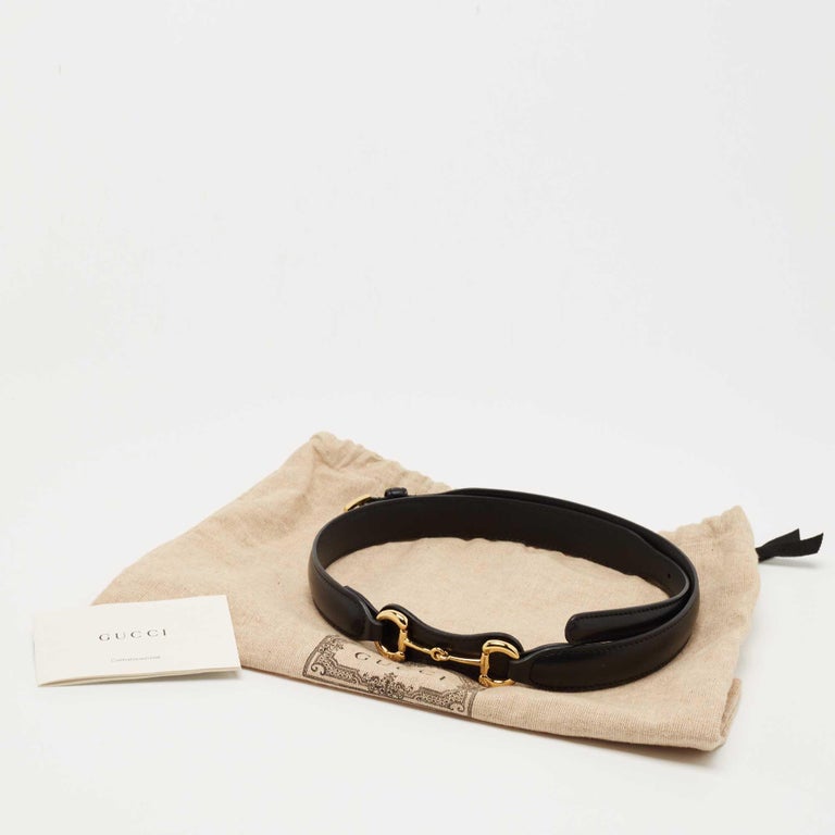 Gucci Black Leather Horsebit Slim Waist Belt 75CM For Sale at 1stDibs