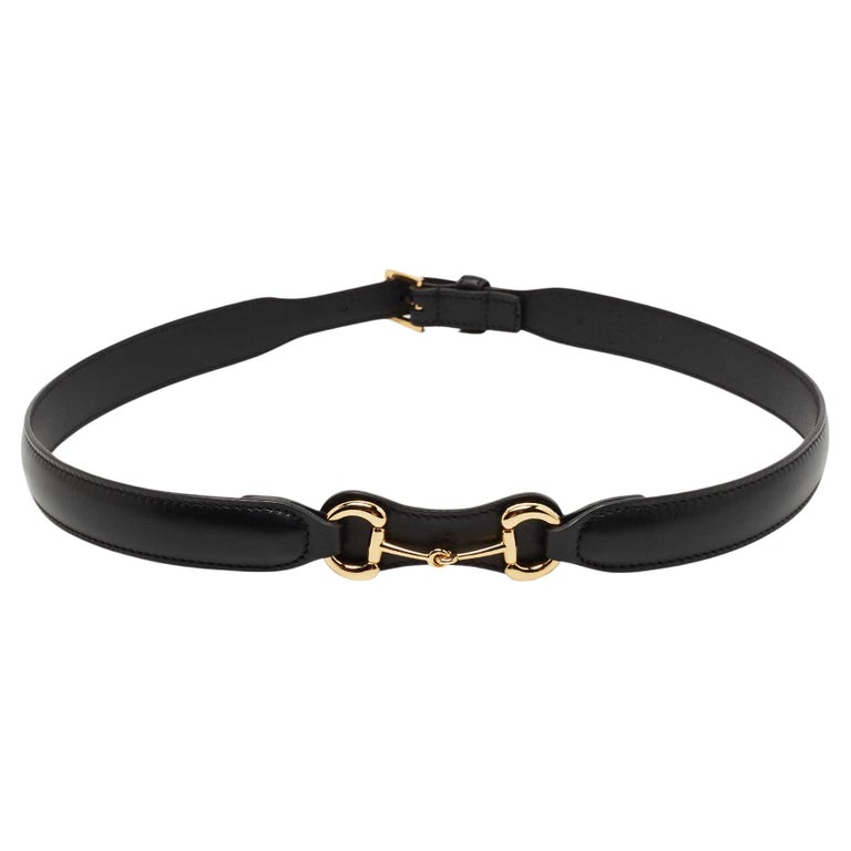 Gucci Black Leather Horsebit Slim Waist Belt 75CM For Sale at 1stDibs