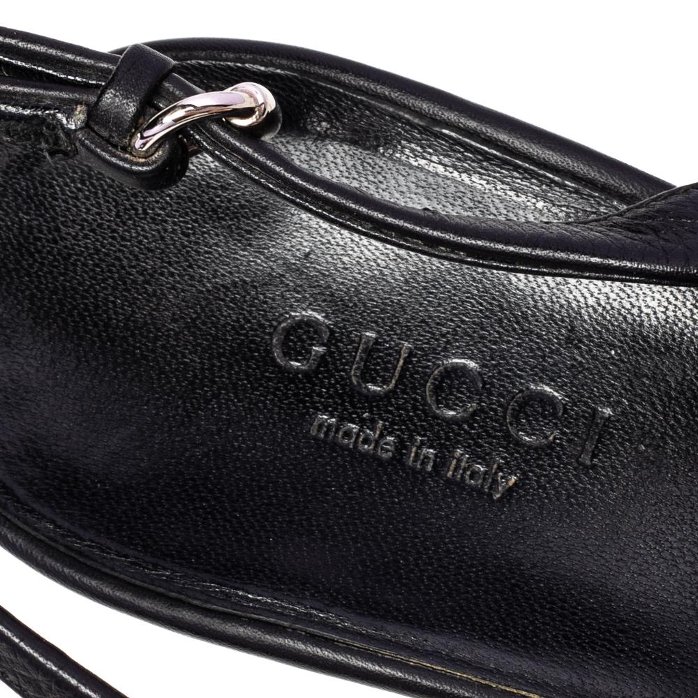 Gucci Black Leather Horsebit Slingback Sandals Size 37 1