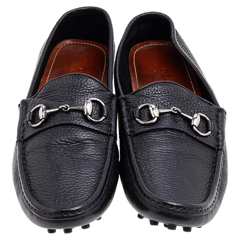 Gucci Black Leather Horsebit Slip On Loafers Size 41 For Sale 2