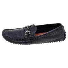 Gucci Black Leather Horsebit Slip On Loafers Size 41