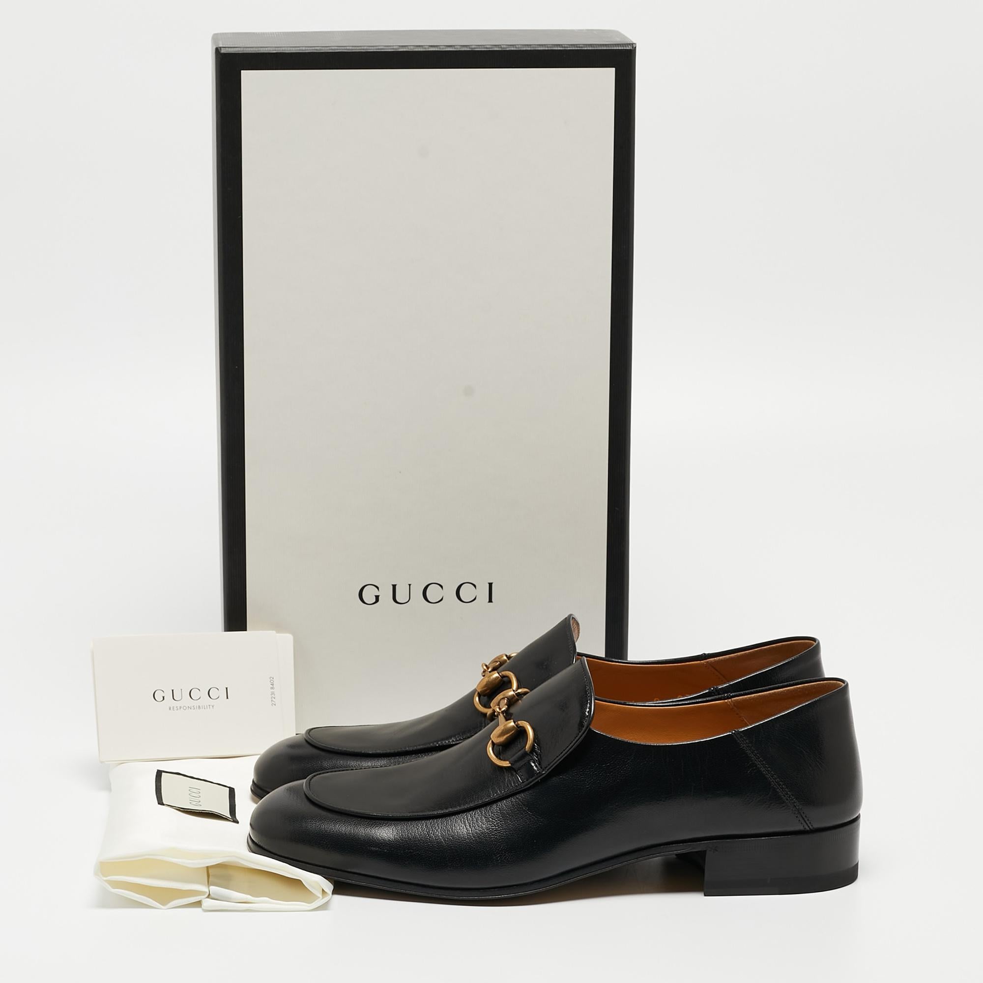 Gucci Black Leather Horsebit Slip On Loafers Size 42 6