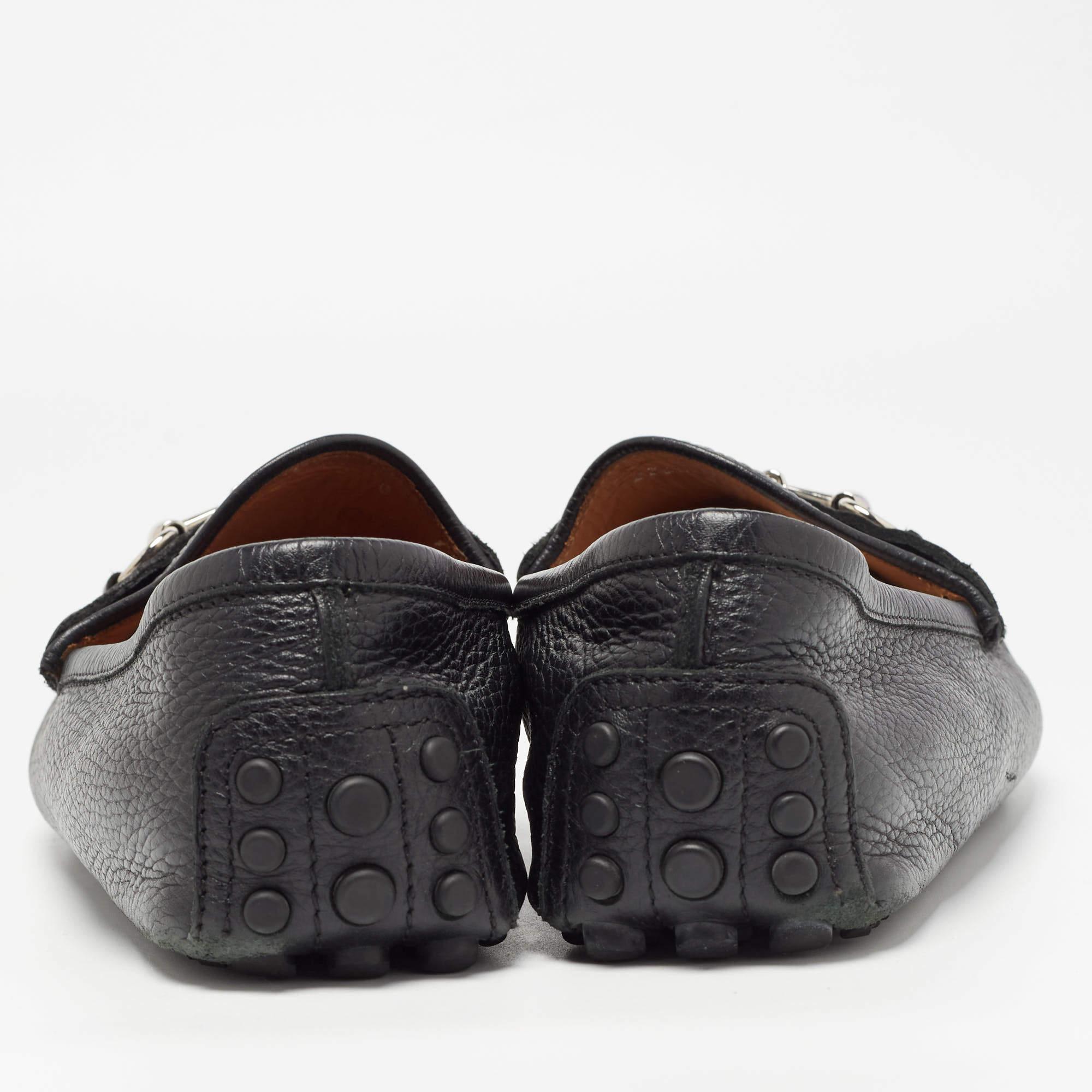 Gucci Black Leather Horsebit Slip On Loafers Size 42 In Good Condition In Dubai, Al Qouz 2