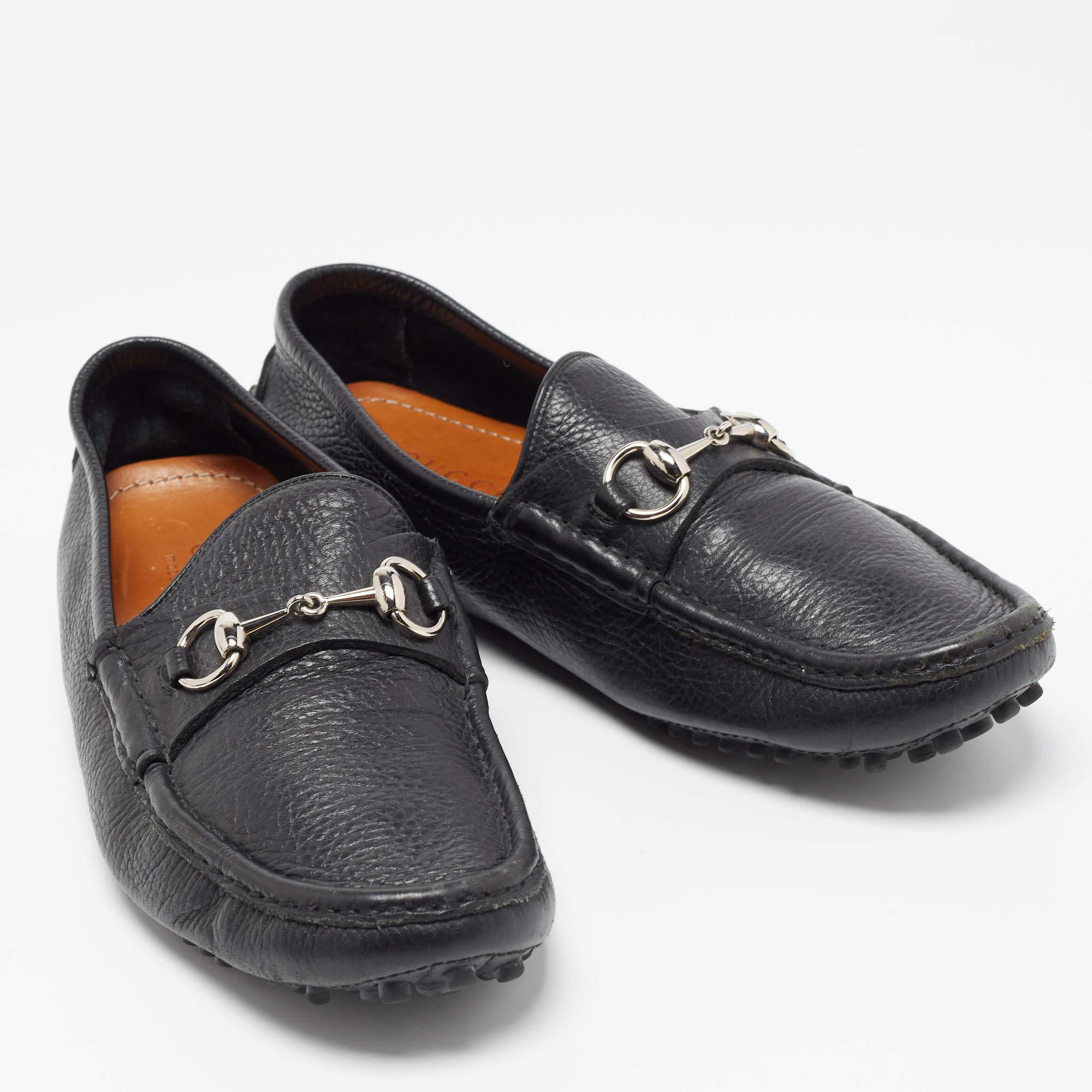 Gucci Black Leather Horsebit Slip On Loafers Size 42 1