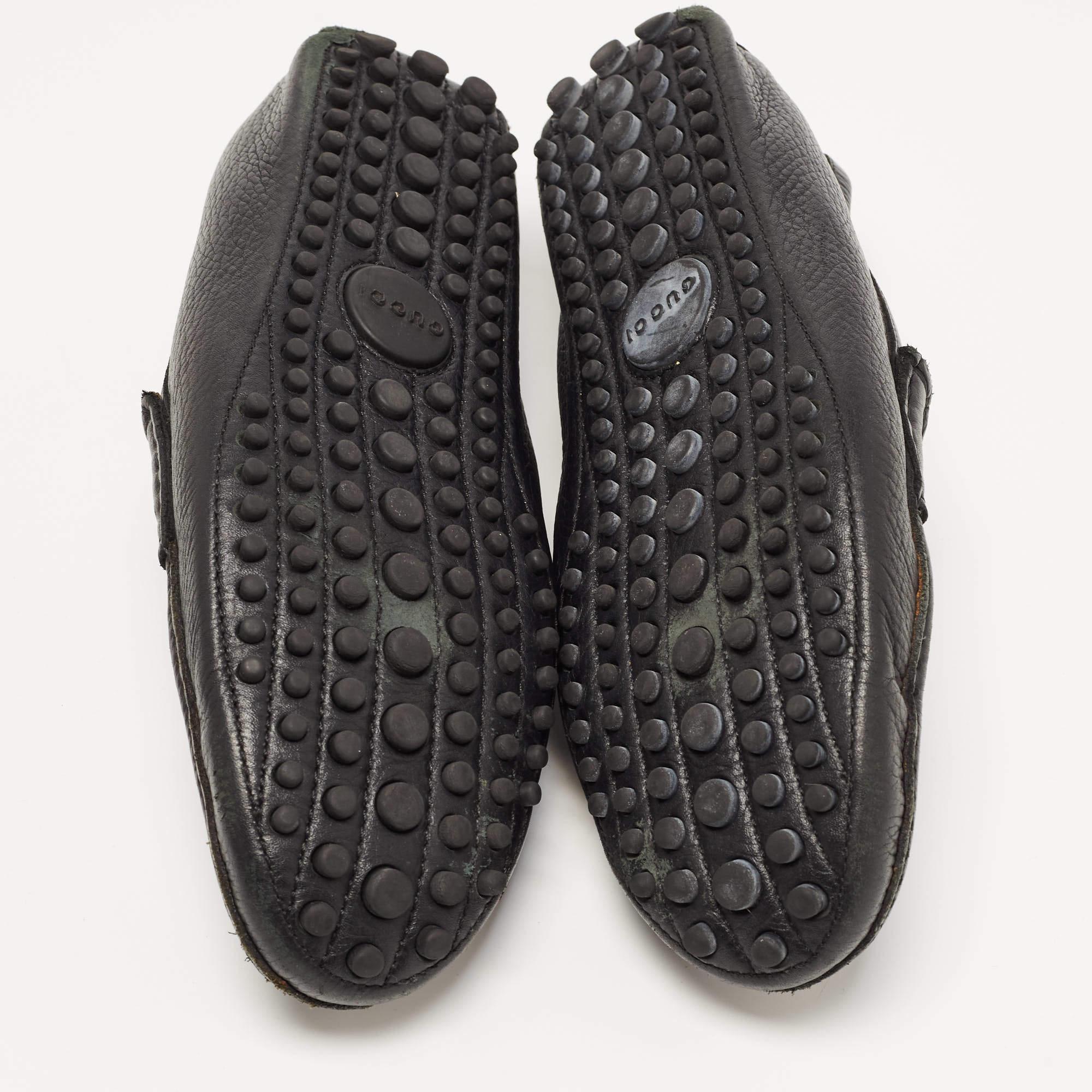 Gucci Black Leather Horsebit Slip On Loafers Size 42 4