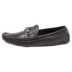 Gucci Black Leather Horsebit Slip On Loafers Size 42