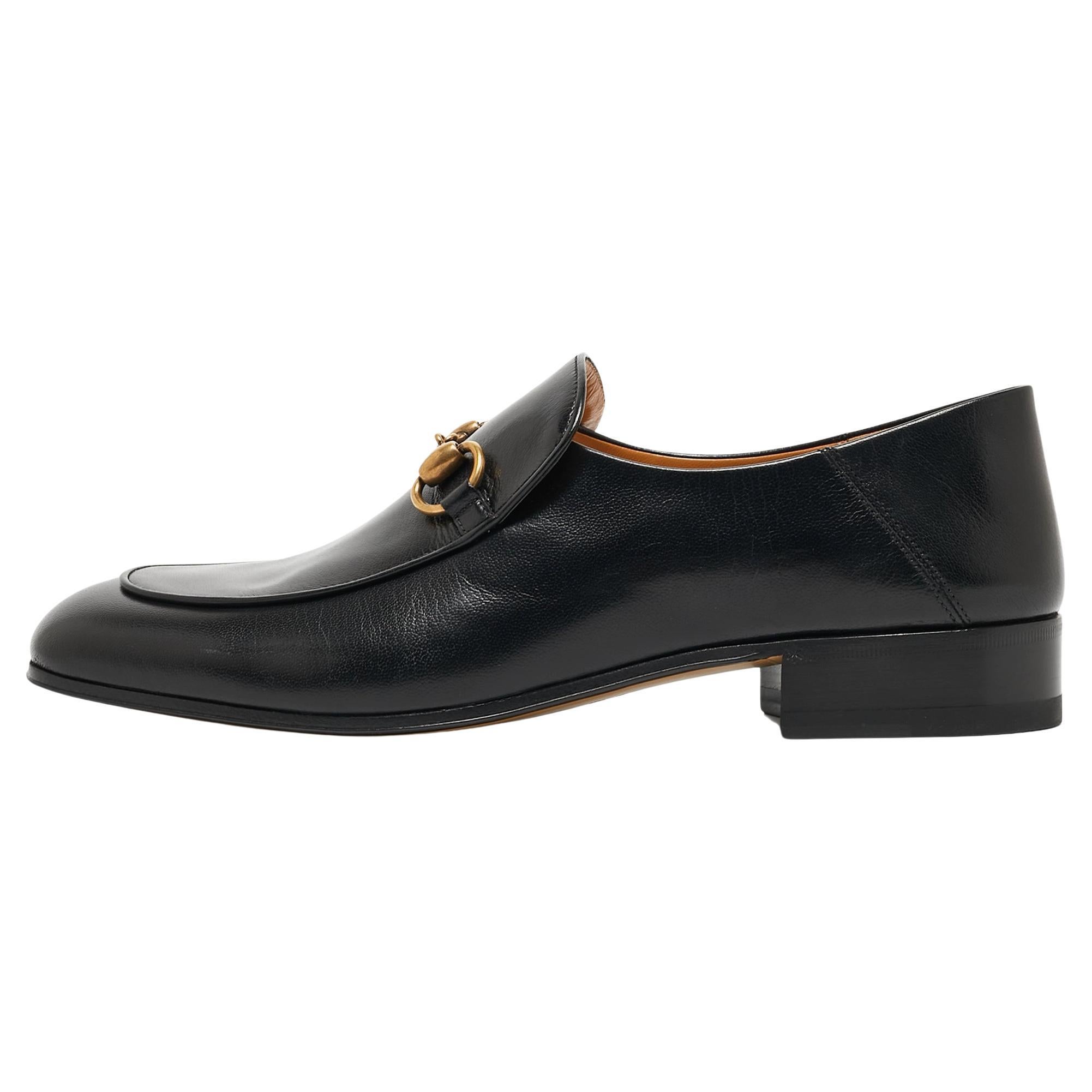 Gucci Black Leather Horsebit Slip On Loafers Size 42