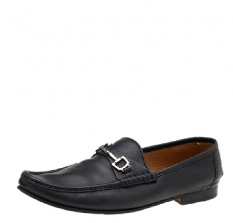 Men's Gucci Black Leather Horsebit Slip On Loafers Size 42.5 For Sale