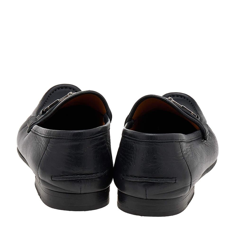 Men's Gucci Black Leather Horsebit Slip On Loafers Size 42.5 For Sale