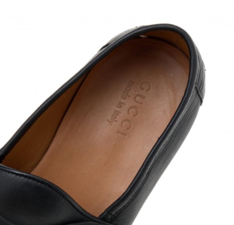 Gucci Black Leather Horsebit Slip On Loafers Size 42.5 For Sale 2