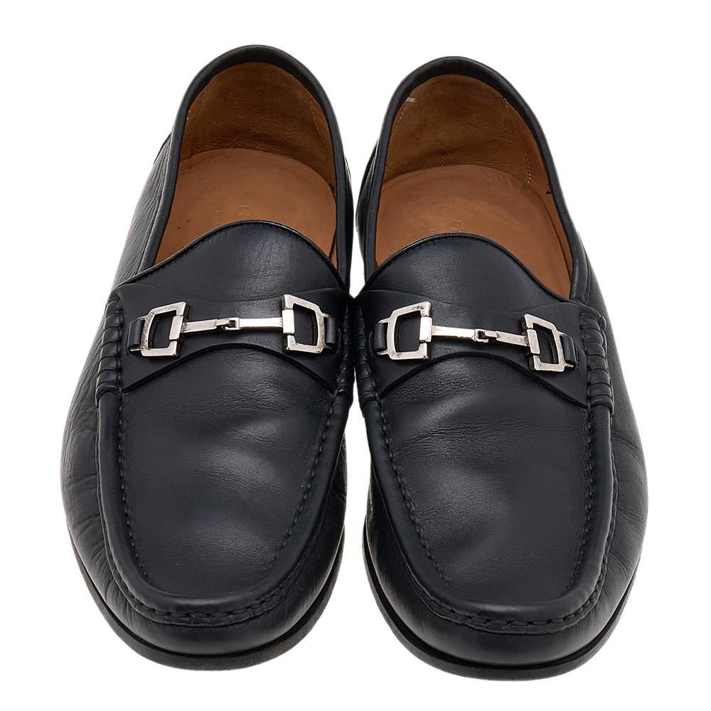 Gucci Black Leather Horsebit Slip On Loafers Size 42.5 For Sale 2