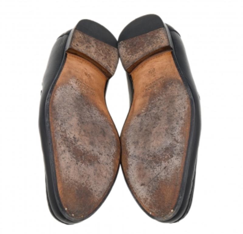 Gucci Black Leather Horsebit Slip On Loafers Size 42.5 For Sale 4