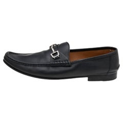 Gucci Black Leather Horsebit Slip On Loafers Size 42.5