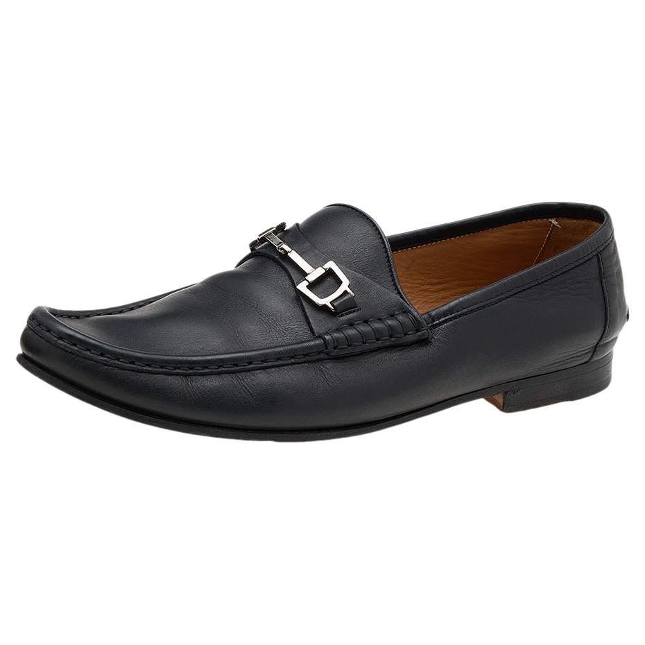 Gucci Black Leather Horsebit Slip On Loafers Size 42.5 For Sale
