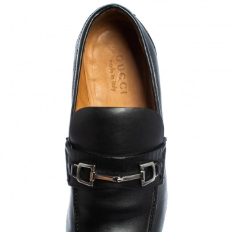 Men's Gucci Black Leather Horsebit Slip On Loafers Size 43.5 For Sale
