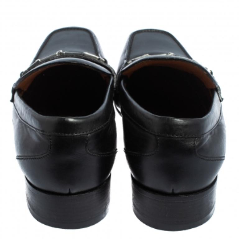 Gucci Black Leather Horsebit Slip On Loafers Size 43.5 For Sale 2