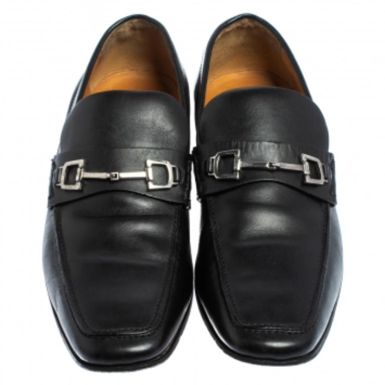Gucci Black Leather Horsebit Slip On Loafers Size 43.5 For Sale 3