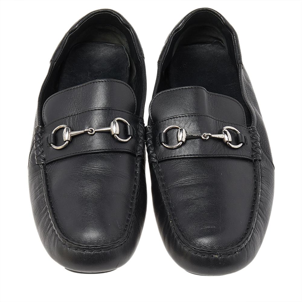 Mocasines Gucci Black Leather Horsebit Slip On Talla 46.5 en Bueno Estado en Dubai, Al Qouz 2