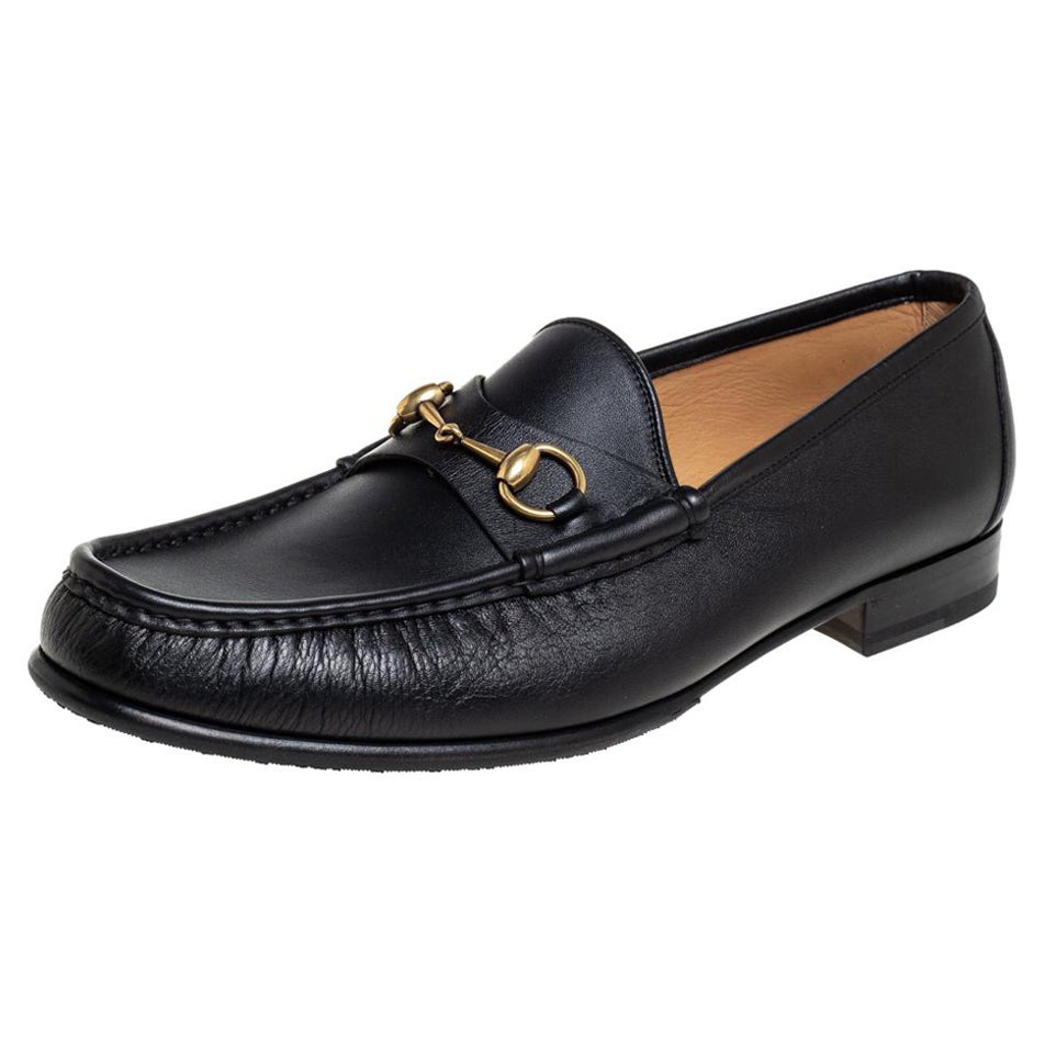 Mocasines Gucci Black Leather Horsebit Slip On Talla 46.5