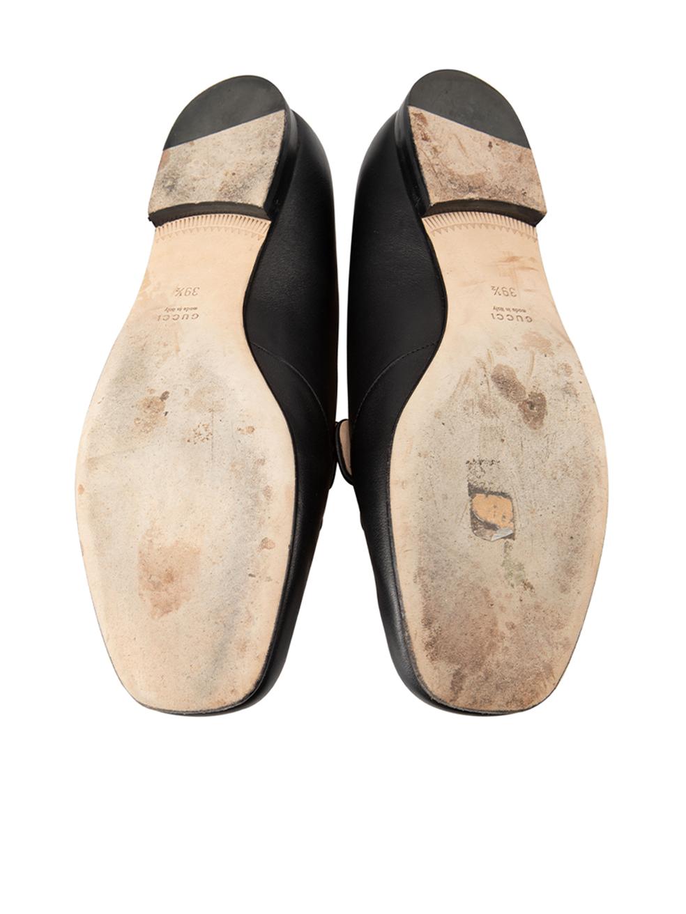 Women's Gucci Black Leather Horsebit Square Toe Loafers Size IT 39.5