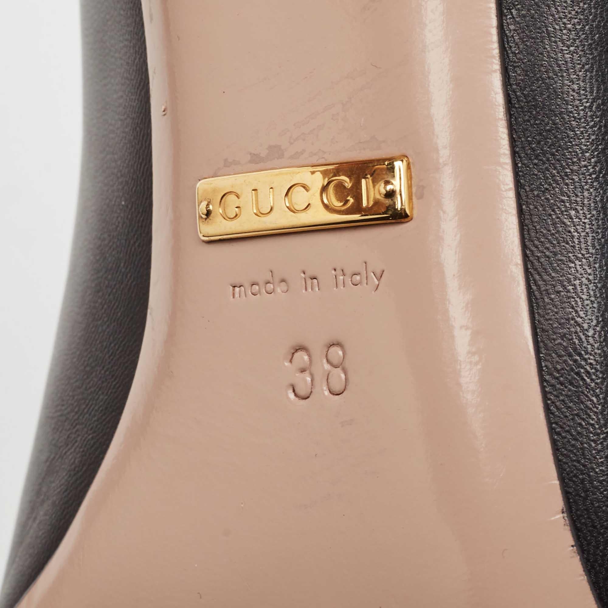 Gucci Black Leather Horsebit Square Toe Pumps Size 38 For Sale 1