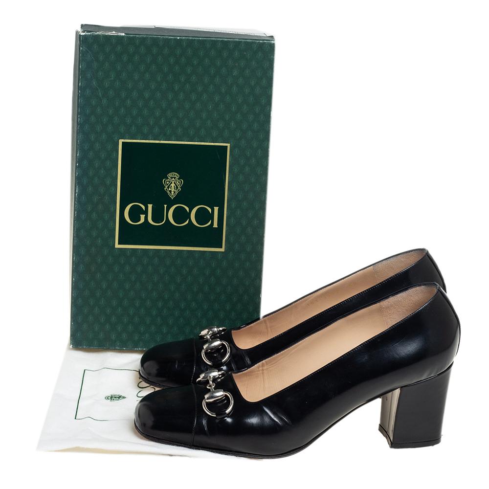 Gucci Black Leather Horsebit Square Toe Pumps Size 40 2