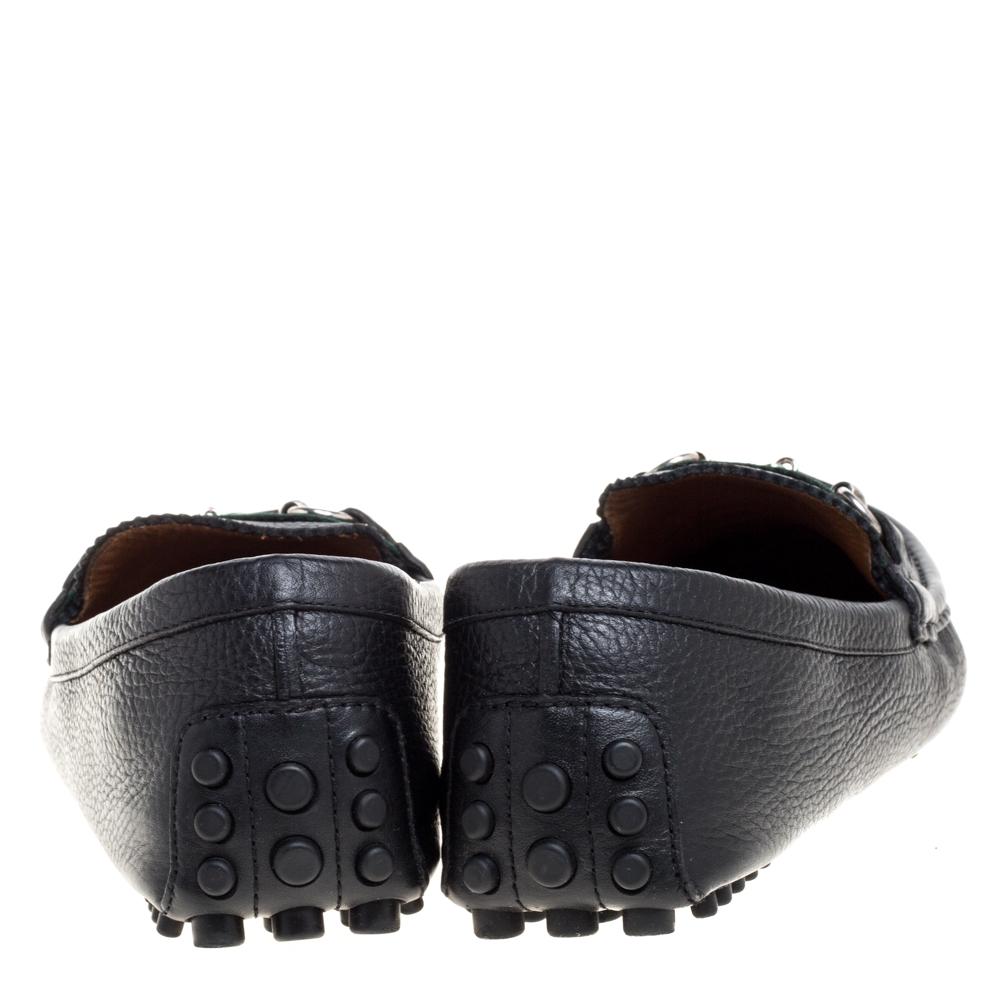 Gucci Black Leather Horsebit Web Detail Driver Loafers Size 41.5 In Good Condition In Dubai, Al Qouz 2