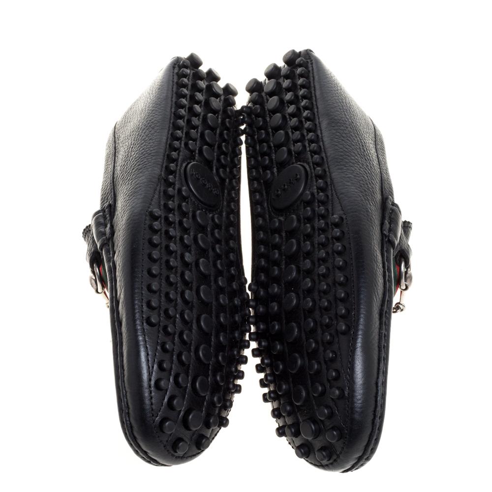 Men's Gucci Black Leather Horsebit Web Detail Driver Loafers Size 41.5