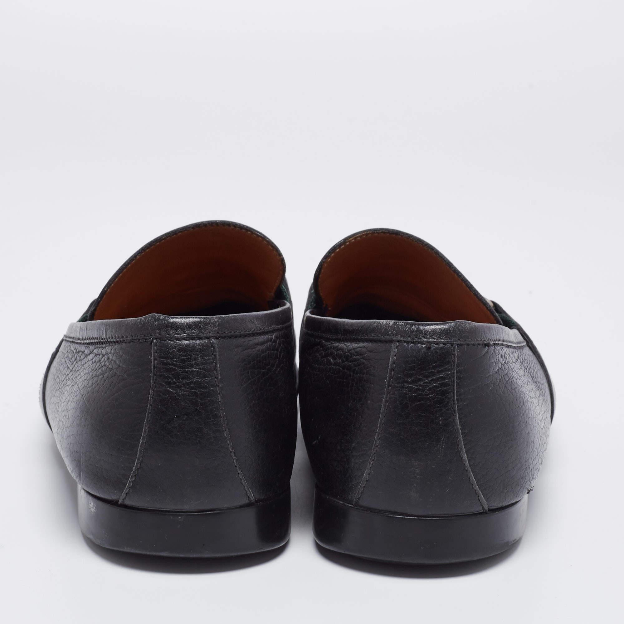 Gucci Black Leather Horsebit Web Detail Slip On Loafers Size 44.5 1