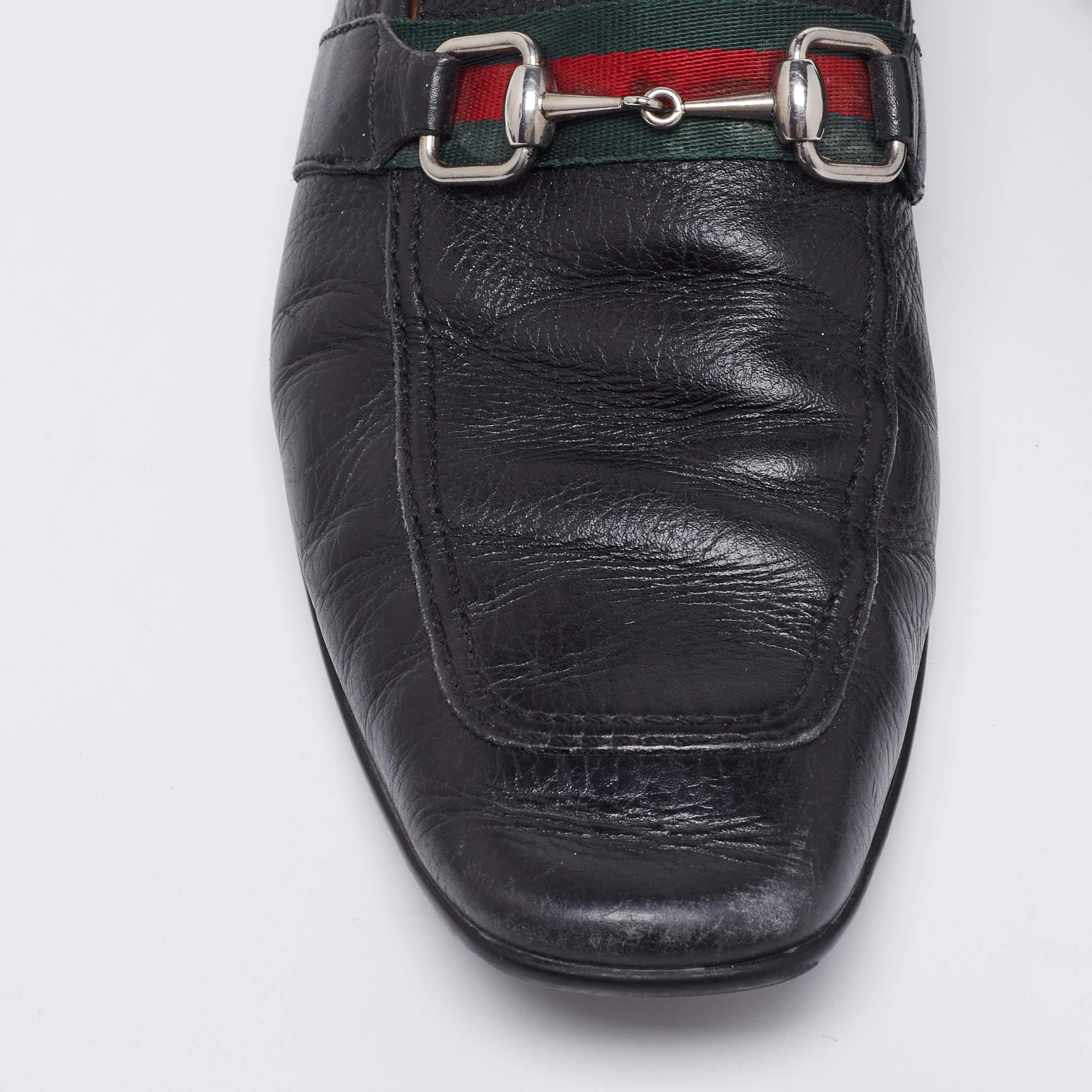 Gucci Black Leather Horsebit Web Detail Slip On Loafers Size 44.5 3