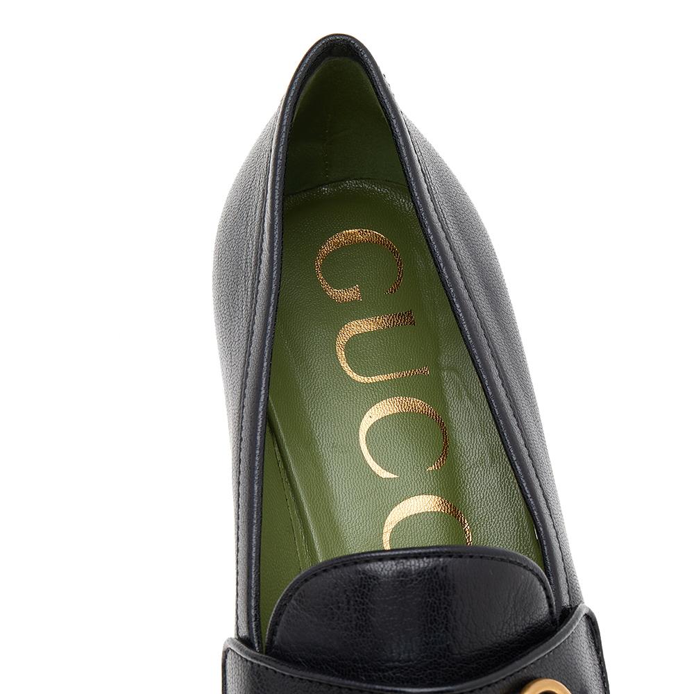 Gucci Black Leather Houdan Horsebit Platform Loafer Pumps Size 38 1