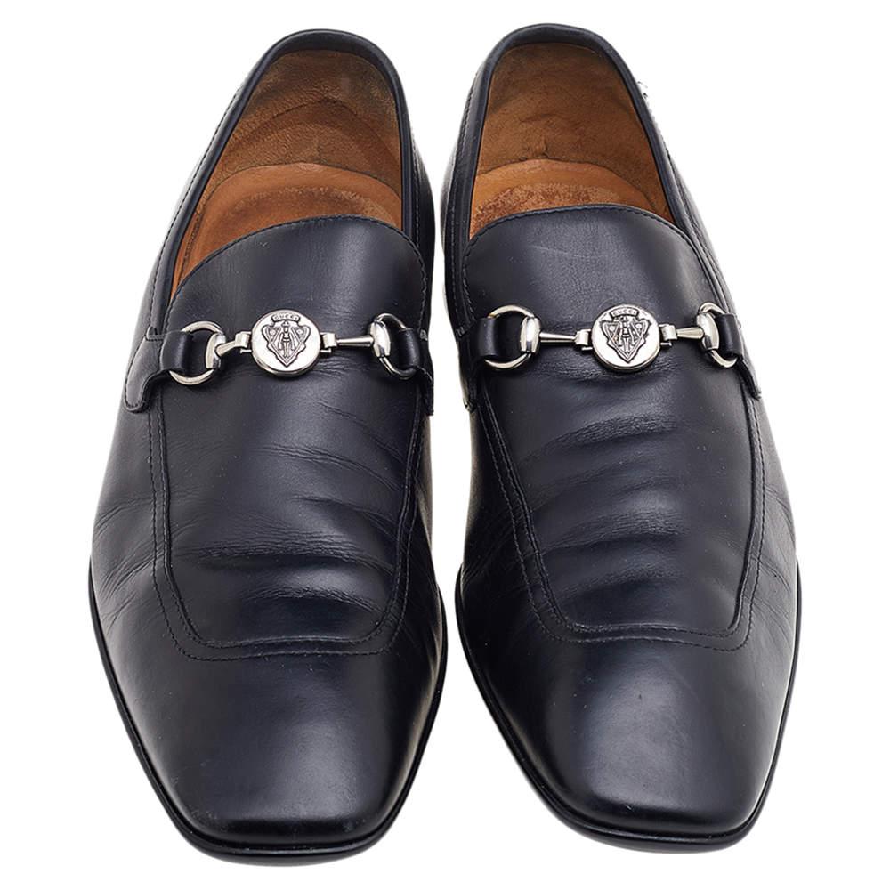 Gucci Hysteria Horsebit Slip On Loafers aus schwarzem Leder, Größe 43,5 (Schwarz) im Angebot