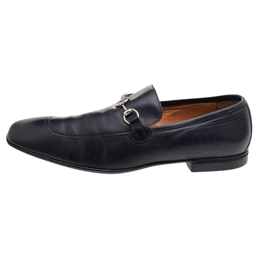 Gucci Black Leather Hysteria Horsebit Slip On Loafers Size 43.5 For Sale