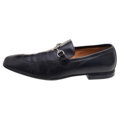 Used Gucci Black Leather Hysteria Horsebit Slip On Loafers Size 43.5