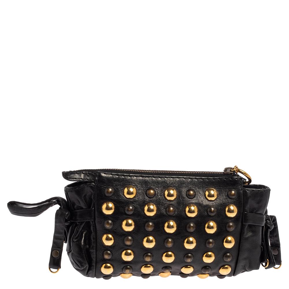 Gucci Black Leather Hysteria Studded Wristlet Clutch 5
