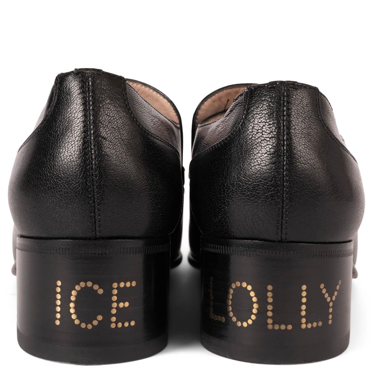 Women's GUCCI black leather ICE LOLLY Loafers Shoes 39 For Sale