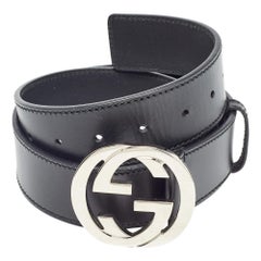 Gucci Black Leather Interlocking G Buckle Belt 85 CM