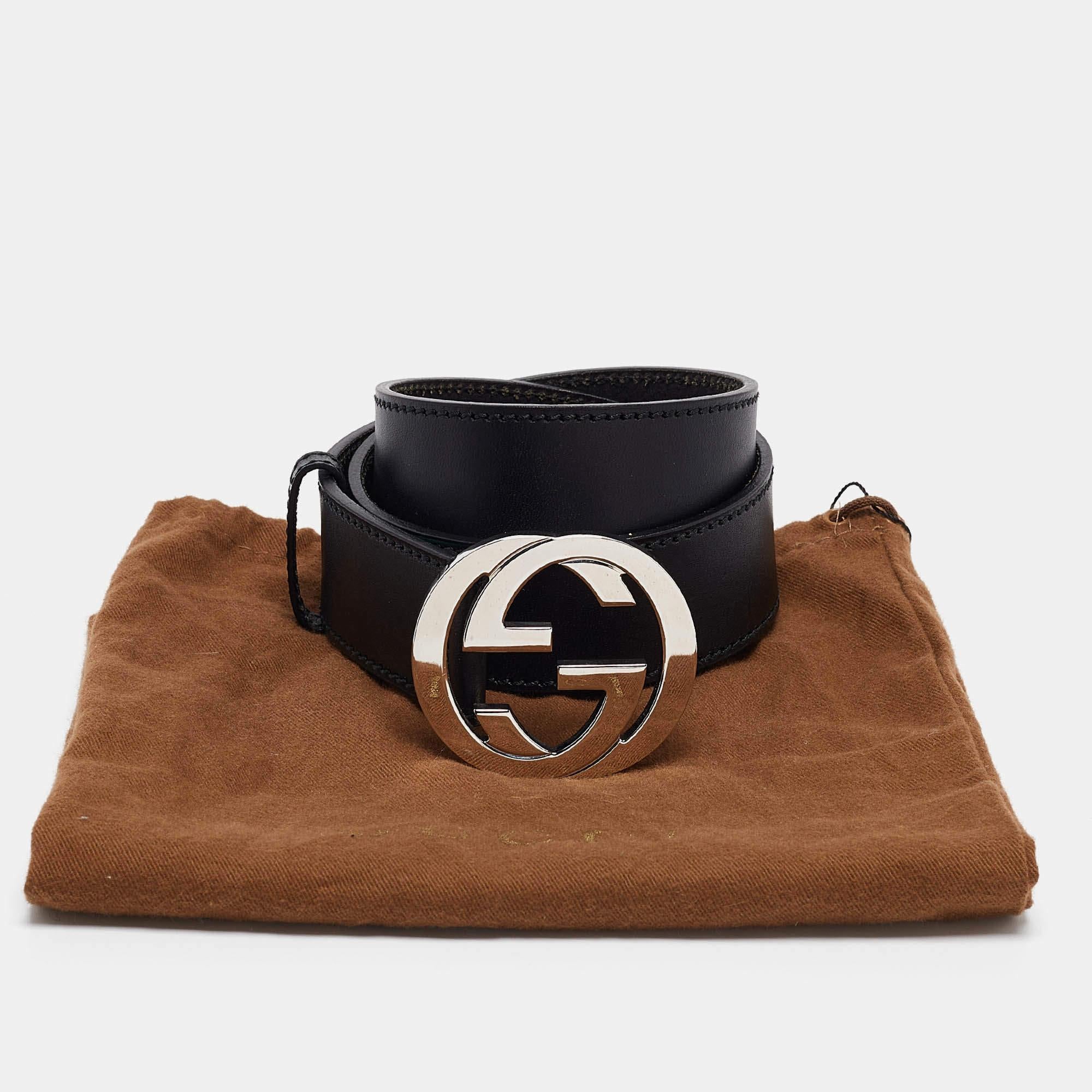 Gucci Black Leather Interlocking G Buckle Belt 90CM 1