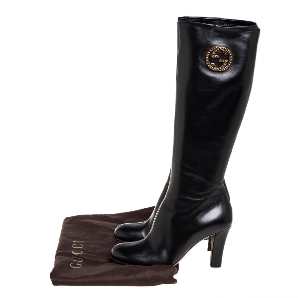 Gucci Schwarz Leder Interlocking G knielange Stiefel Größe 38::5 4