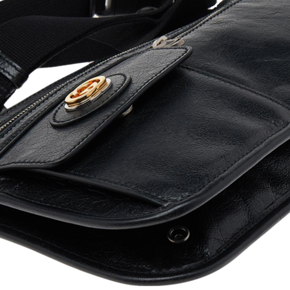 Gucci Black Leather Interlocking G Messenger Bag 2