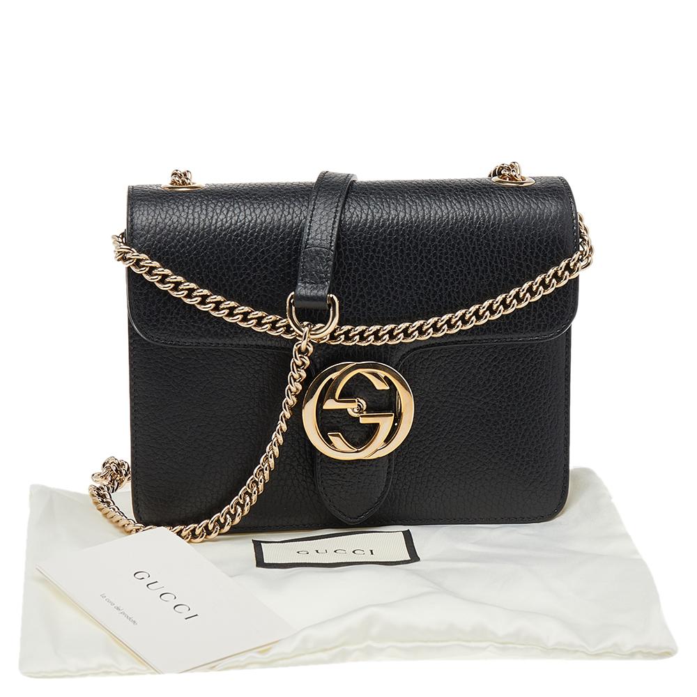Gucci Black Leather Interlocking G Shoulder Bag at 1stDibs