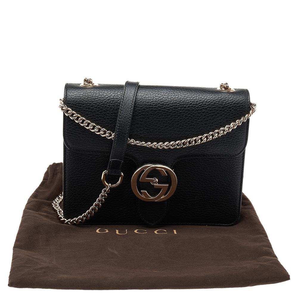 Gucci Black Leather Interlocking G Shoulder Bag 1