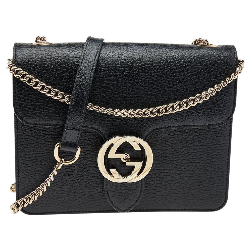 Gucci Black Leather Interlocking G Shoulder Bag